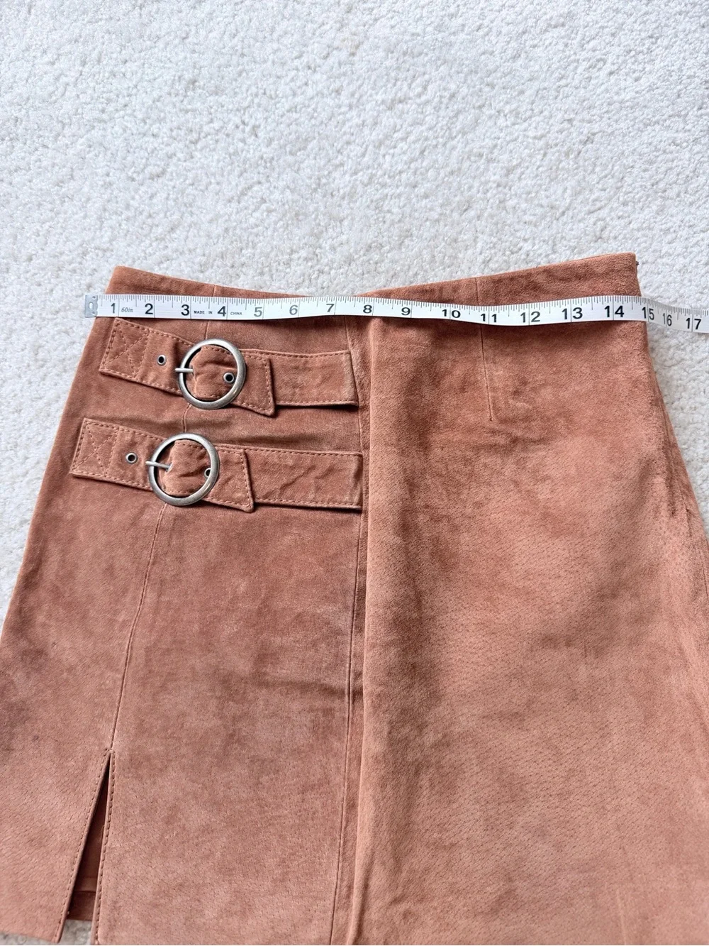 BlankNYC El Dorado Double Buckle Suede Leather Mini Skirt Size 26 Boho Western